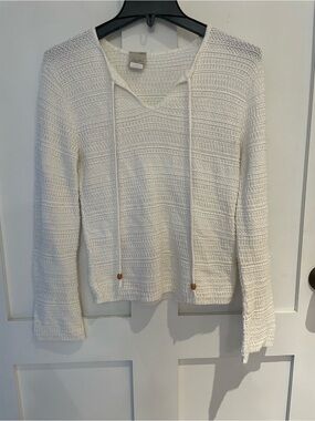 Fiorini International Plus Women’s Cream Knit V-Neck Hoodie Sweater Size Small